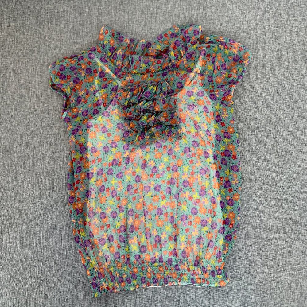 Girls Epic Threads Floral Top XL Polyester Mock Neck‎ Cap Sleeves Beige Tank Top